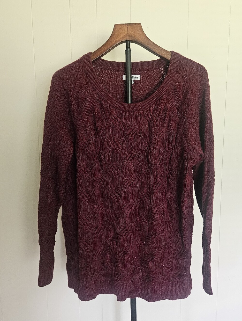 Sonoma Cable Knit Crewneck Sweater - Burgundy Size XL